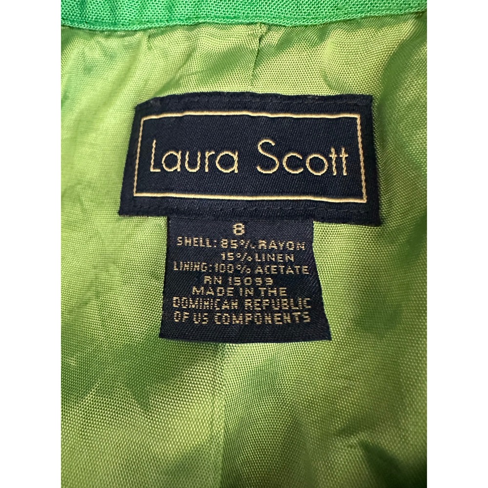 Laura Scott Green Short Sleeve Linen Blend Blazer Vintage Size 8, Casual - Picture 4 of 5